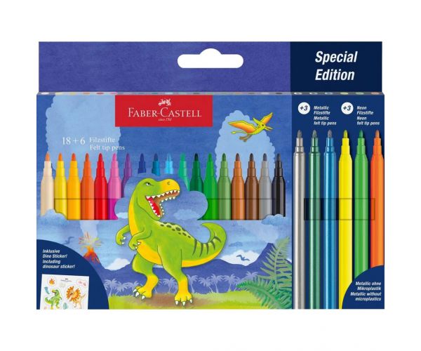 Faber-Castell: Set flomastera s dinosaurusima, paket od 18+6 komada