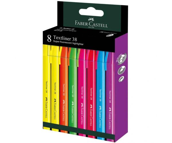 Faber-Castell: Textliner 38 Set za isticanje teksta s fluorescentnim bojama, pakiranje od 8 komada