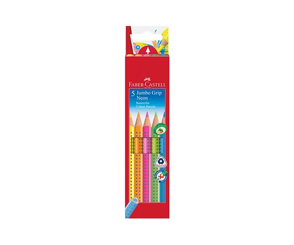 Faber-Castell: GRIP Jumbo Neon drvene bojice - 5kom