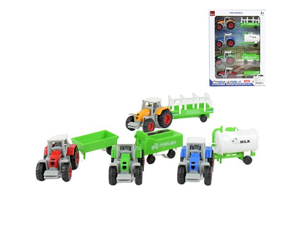 Farm World: Set od 4 poljoprivredna traktora s prikolicom 1/64