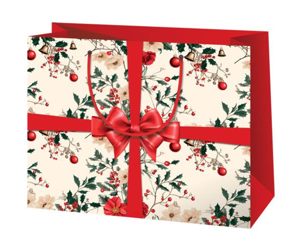 Cardex: Crvena torba za poklone s uzorkom mašne velikih dimenzija 26x13x33cm