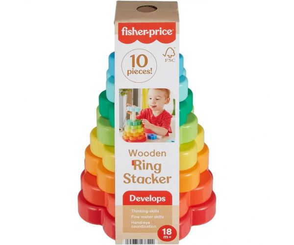 Fisher-Price: Wood Fa Gyűrűpiramis fejlesztő játék - Mattel