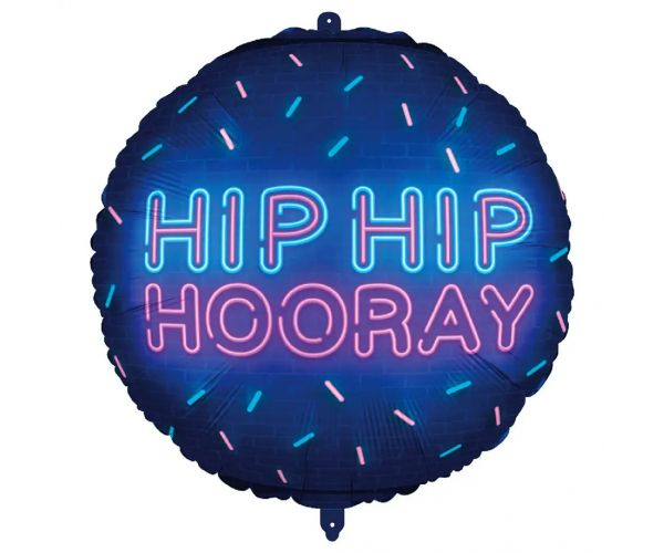 Fólia lufi – „HIP HIP HOORAY” neon felirattal 46cm