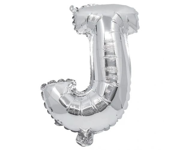 Folija balon u obliku slova u srebrnoj boji – slovo J 32 cm