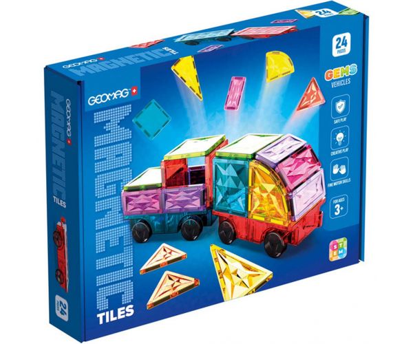 Geomag: Magnetic Tiles Gems jáművek mágneses építőkocka 24db-os szett