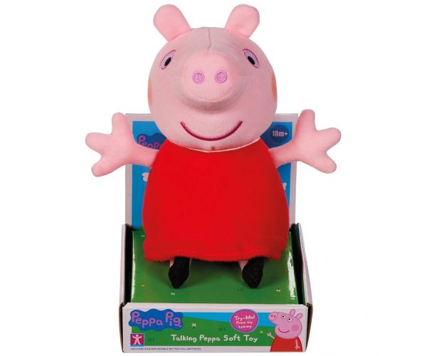 Beszélő Peppa malac plüssfigura piros ruhában 20cm