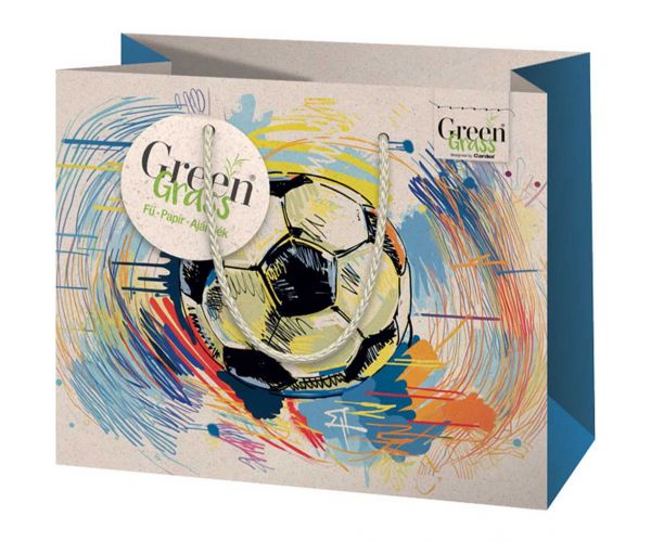 Green Grass Focilabda mintás közepes méretű ajándéktáska 18x10x23cm