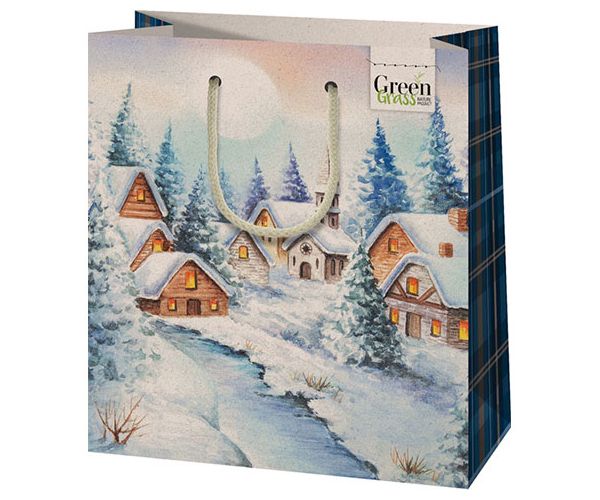 Green Grass Zimski grad ekskluzivna poklon vrećica srednje veličine 18x10x23cm