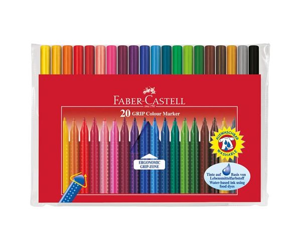 Grip flomasteri u boji, perivi, set 20 kom - Faber-Castell