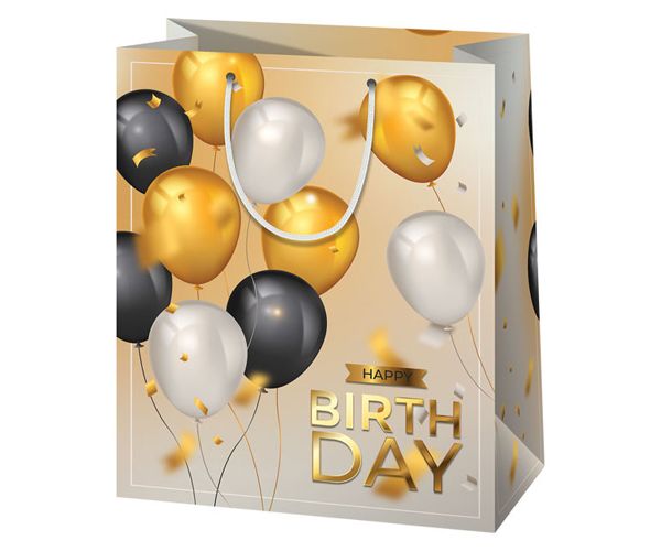 Happy Birthday! zlatni balon ekskluzivna poklon vrećica srednje veličine 18x10x23cm