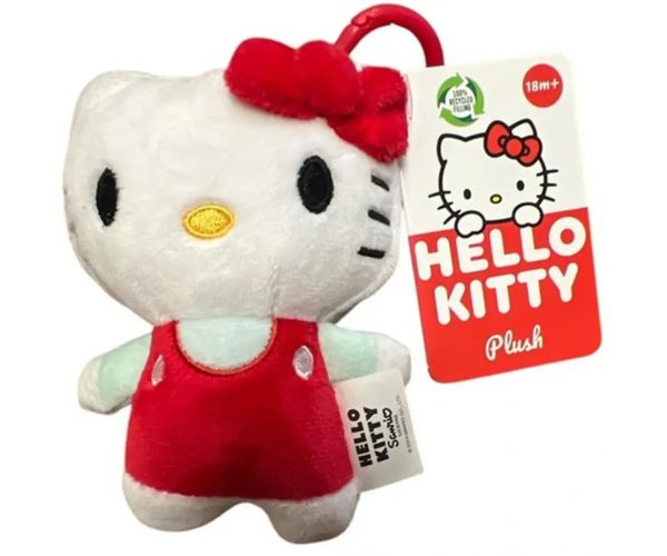 Hello Kitty plüss táskaklipp, 12 cm - piros