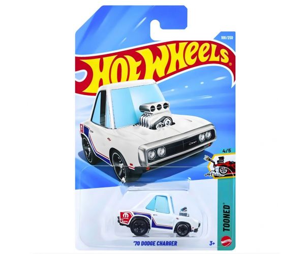 Hot Wheels: '70 Dodge Charger fehér kisautó 1/64 - Mattel