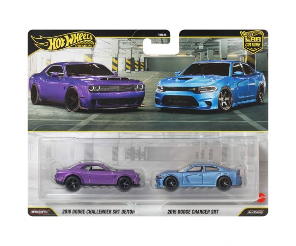 Hot Wheels: Deluxe 2018 Dodge Challenger SRT Demon és 2015 Dodge Charger SRT kisautó 2 db-os csomag 1/64 - Mattel