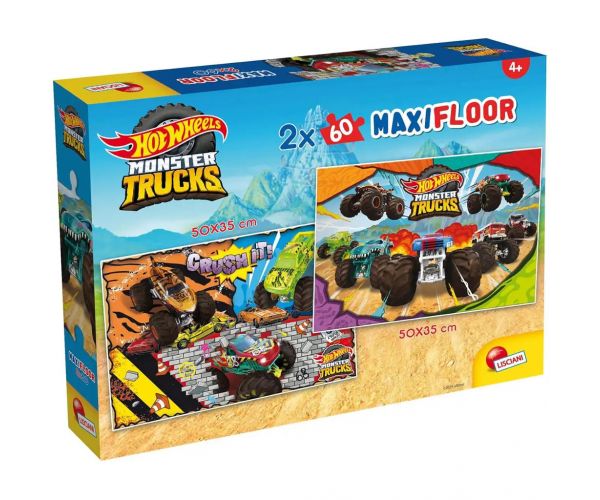 Hot Wheels Monster trucks 2 x 60db-os maxi padló puzzle 50x35cm - Lisciani