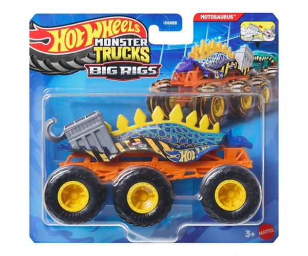 Hot Wheels Monster Trucks: Big Rigs hatkerekű Motosaurus vontató járgány 1/64 – Mattel