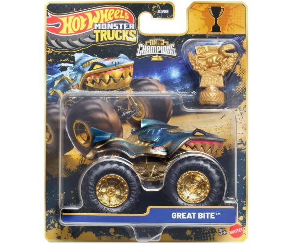 Hot Wheels Monster Trucks: Great Bite bajnok kisautó serleggel 1/64 – Mattel