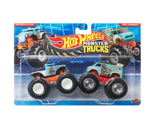 Hot Wheels Monster Trucks: Poo Poo Platter vs Fruit Smasher kisautó 2db-os csomag 1/64 - Mattel