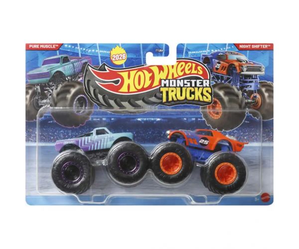 Hot Wheels Monster Trucks: Pure Muscle vs Night Shifter kisautó 2db-os csomag 1/64 - Mattel