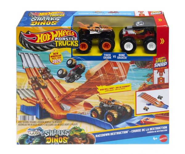 Hot Wheels Monster Trucks: Hajsza pályaszett 2db kisautóval - Mattel