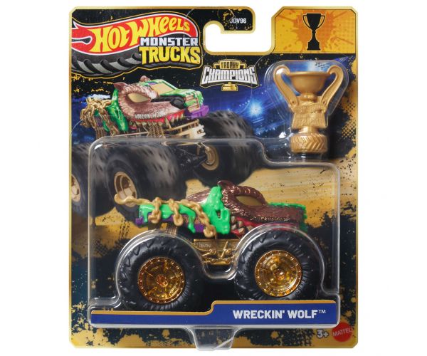 Hot Wheels Monster Trucks: Wreckin Wolf bajnok monster kisautó serleggel 1/64 - Mattel