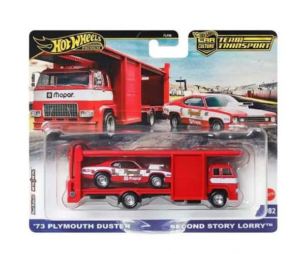 Hot Wheels: Second Story Lorry Prémium autószállító és 73 Plymouth Duster kisautó 1/64 - Mattel
