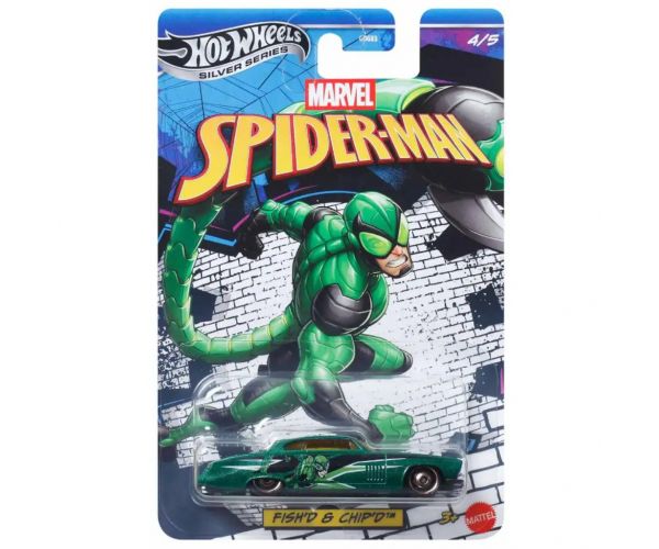 Hot Wheels Silver Series: Marvel Pókember Fish’d & Chip’d kisauto 1/64 - Mattel