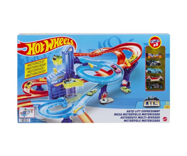 Hot Wheels: Szuper Szerpentin pályaszett 5db kisautóval - Mattel