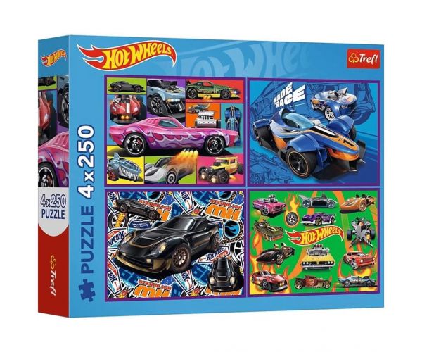 Hot Wheels versenyautók 4x250db-os puzzle - Trefl