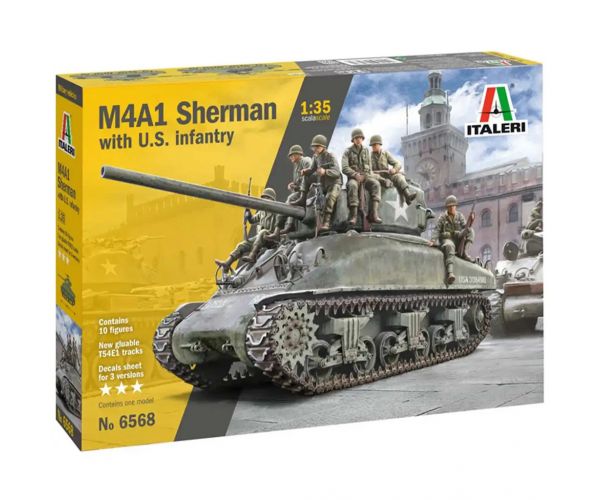 Italeri 1/35 M4A1 SHERMAN tank amerikai legénységgel makett