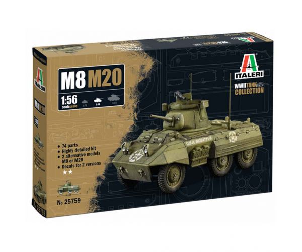 Italeri 1/56 M8/M20 maketa tenka