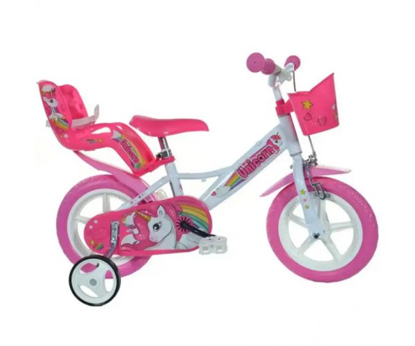 Unikornis rózsaszín-fehér gyerek bicikli 12-es méretben - Dino Bikes kerékpár