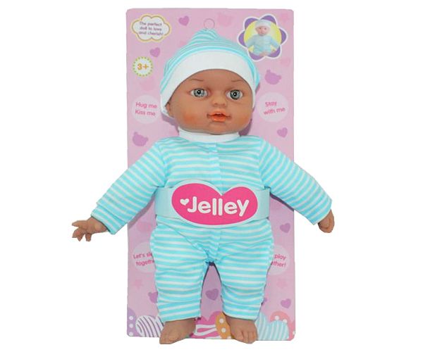 Jelley beba u plavoj prugastoj odjeći 25cm