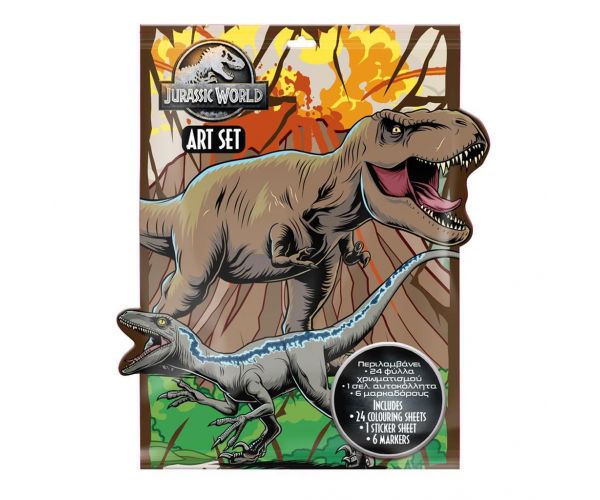 Jurassic World: Set za bojanje s naljepnicama i 6 flomastera