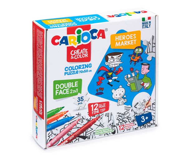 Junaci dvostrane puzzle sa 12 flomastera - Carioca