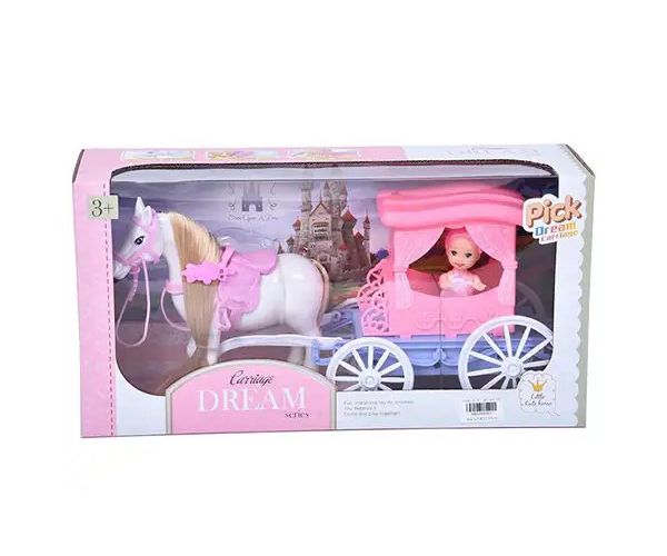 Álom hintó szett lóval és 7,5cm-es babával pink színben
