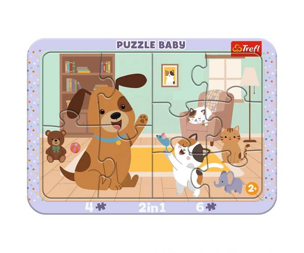 Háziállatok a nappaliban 2 az 1-ben keretes baby puzzle - Trefl
