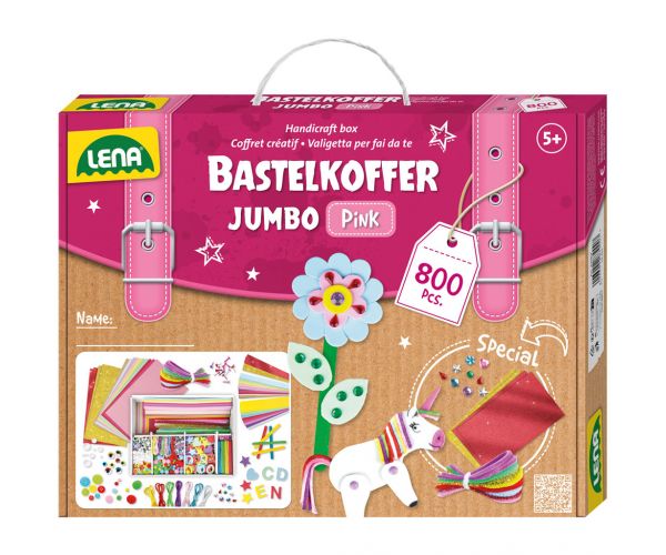 LENA: Jumbo rózsaszín barkácskoffer 800db-os kreatív játékszett