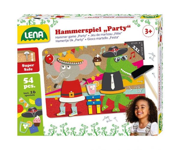 LENA: Kalapácsos parafatábla 54db-os játékszett - Buli