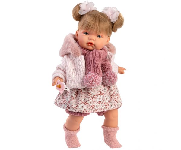 Llorens: Joelle 38cm-es síró baba bojtos sállal