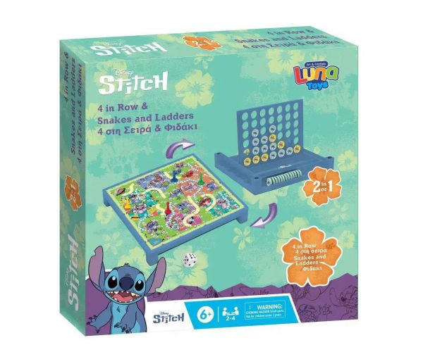 Luna: Disney Stitch 2 az 1-ben társas - Kígyók és létrák és 4-et egy sorba