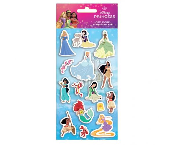 Luna: Disney princeze 3D pufnaste naljepnice set na listu veličine 10x22 cm