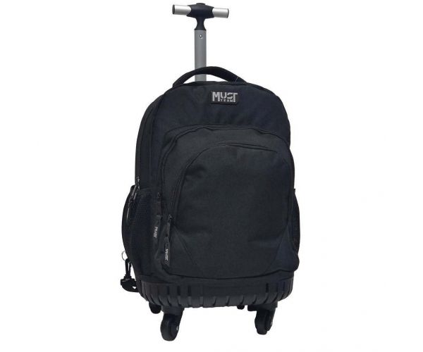 Luna: Must Team Fekete školska torba s 3 pretinca na kotačićima, ruksak 31x24x45 cm