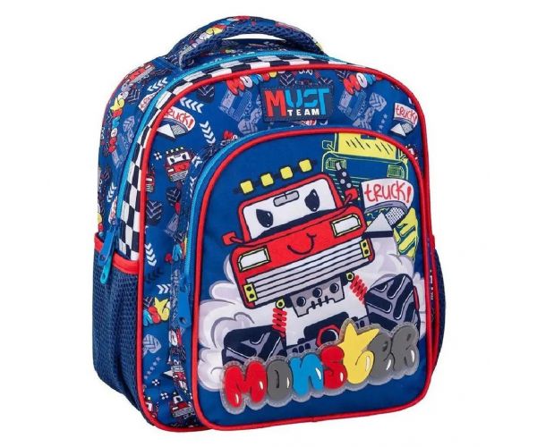 Luna: Must Team Monster Truck mintás lekerekített 2 rekeszes ovis hátizsák 27x10x31cm