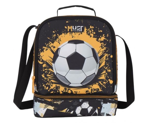 Luna: Must Team Focilabda mintás hőtartós 2 rekeszes uzsonnástáska 22x16x28 cm