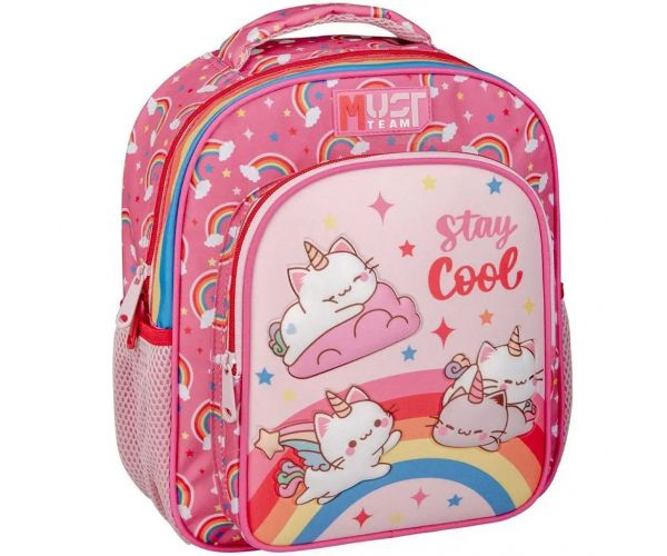 Luna: Must Team unikornis cicák lekerekített 2 rekeszes ovis hátizsák 27x10x31cm