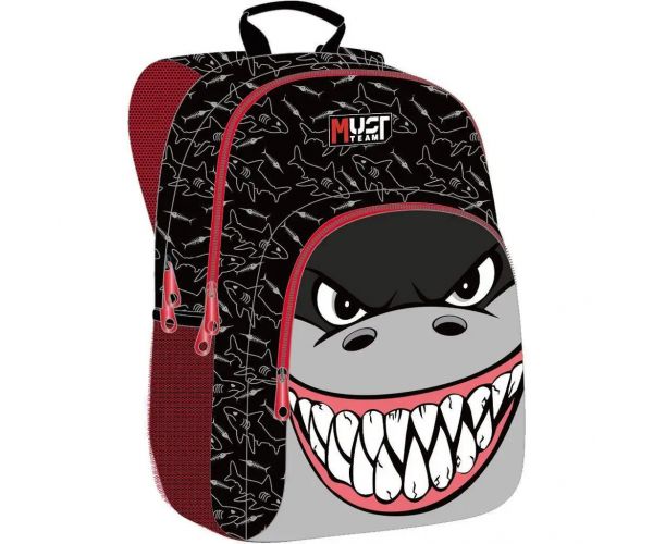 Luna: Must Team cápás lekerekített 3 rekeszes iskolatáska, hátizsák 32x18x43cm