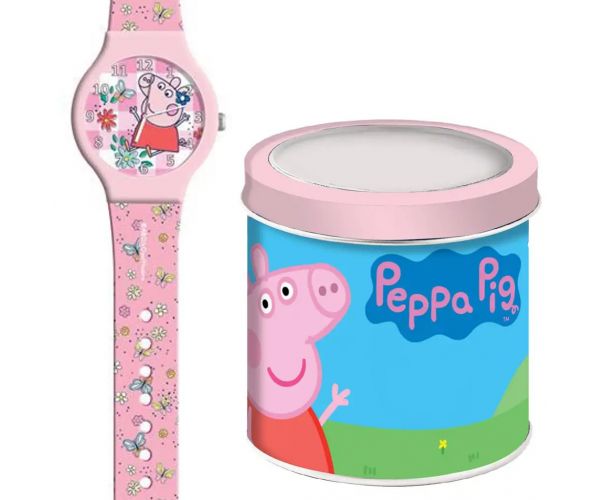 Luna: Ružičasti analogni sat Peppa Pig u metalnoj poklon kutiji