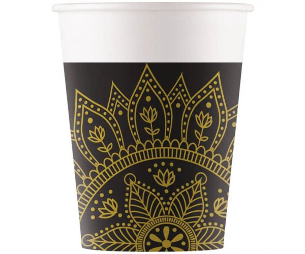 Mandala crno-zlatne papirnate čaše set od 8 komada 200ml