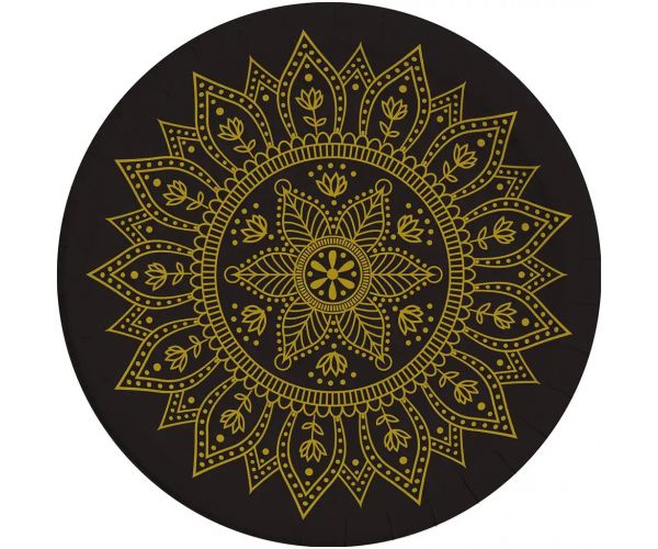 Mandala crno-zlatni set papirnatih tanjura 8 komada, 23 cm