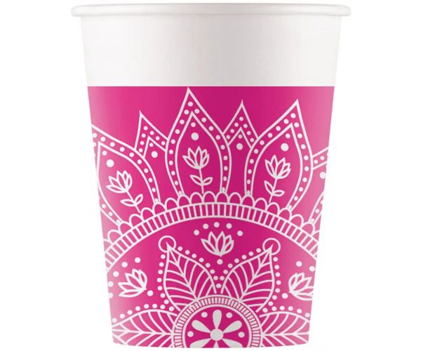 Mandala fuksija-bijela papirnata čaša set od 8 komada 200ml